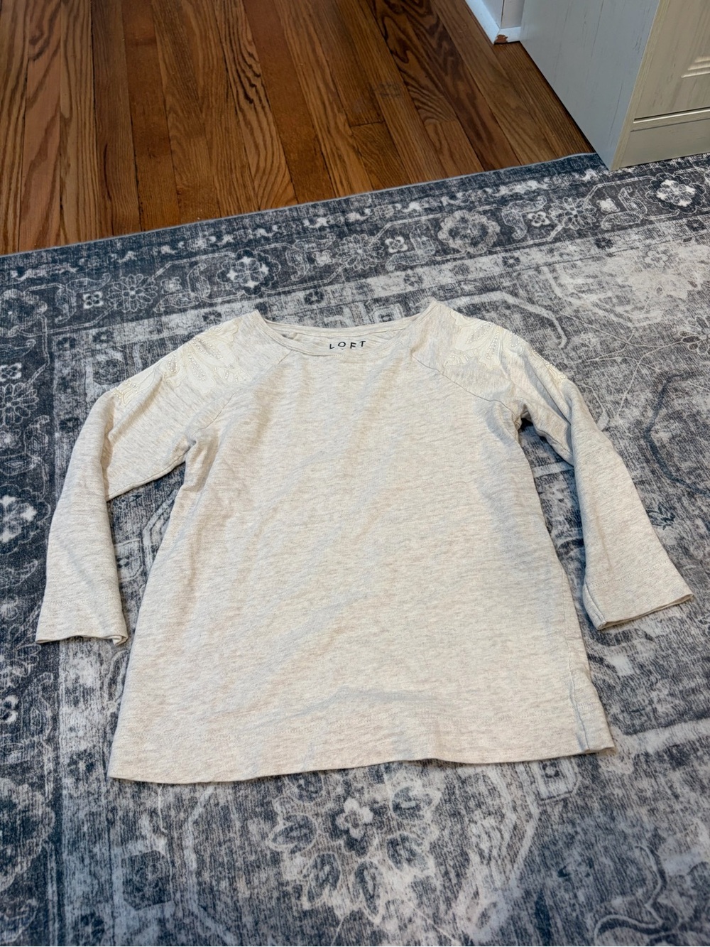 LOFT Cream Heather Scoop-Neck Long-Sleeve Top